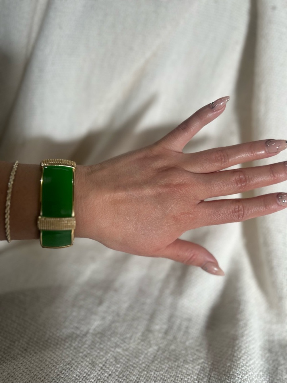 Green Enamel and Gold-Tone Cuff Bracelet - Women Jewelry - Picture 3 of 8